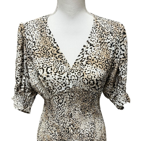 Faithfull The Brand Margherita Signe Animal Print Smocked Mini Dress Medium NWT - Picture 9 of 16
